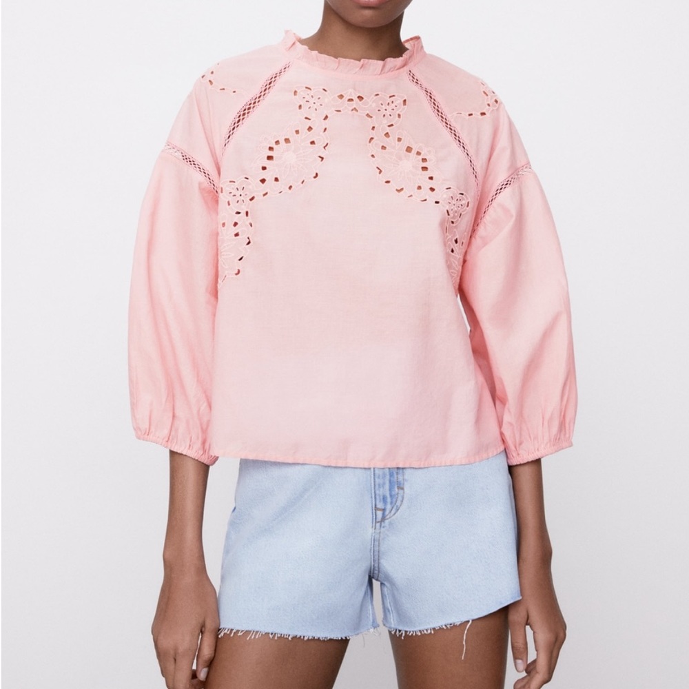 ZARA Blouse With Cutwork Embroidery in Light Pink [LAST ONE]